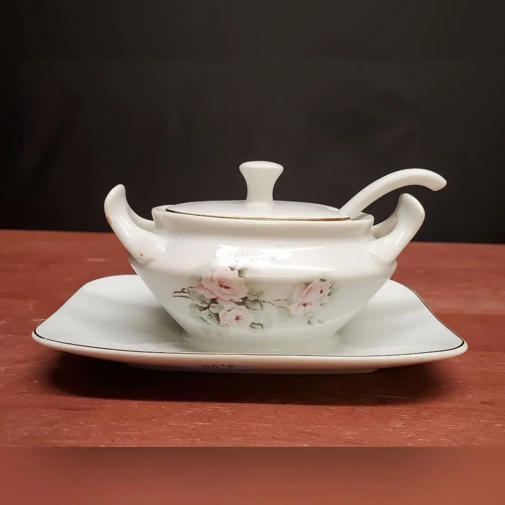 Vintage Schmidt Porcelana Brasil Sugar or Jelly Tureen Dish with Spoon